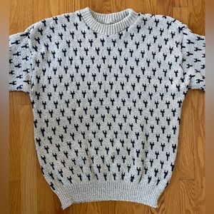 VTG CJ Cotton Co. Mens Sweater Large Cosby Grandpa Y2K Gray Navy Birds Eye